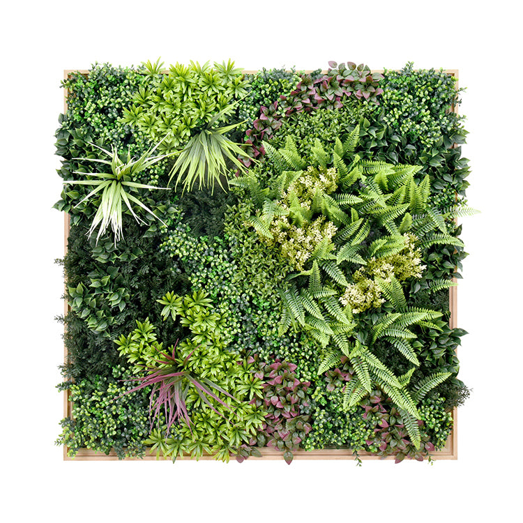 3D Green Artificial Plants Wall Panel Flower Wall Vertical Garden UV Resistant 1Mx1M with Frame
