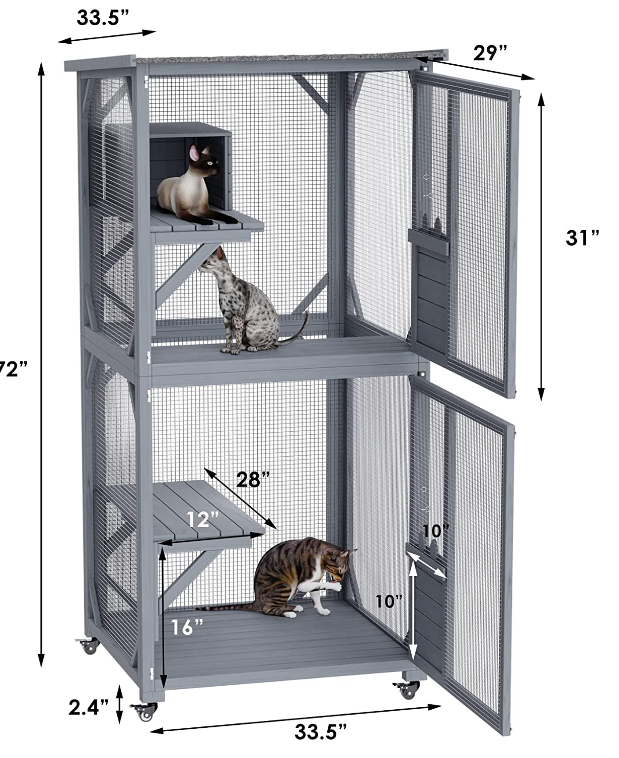 Pet Cat Shelter Condo Wooden Kitten Cage House with Escape Door