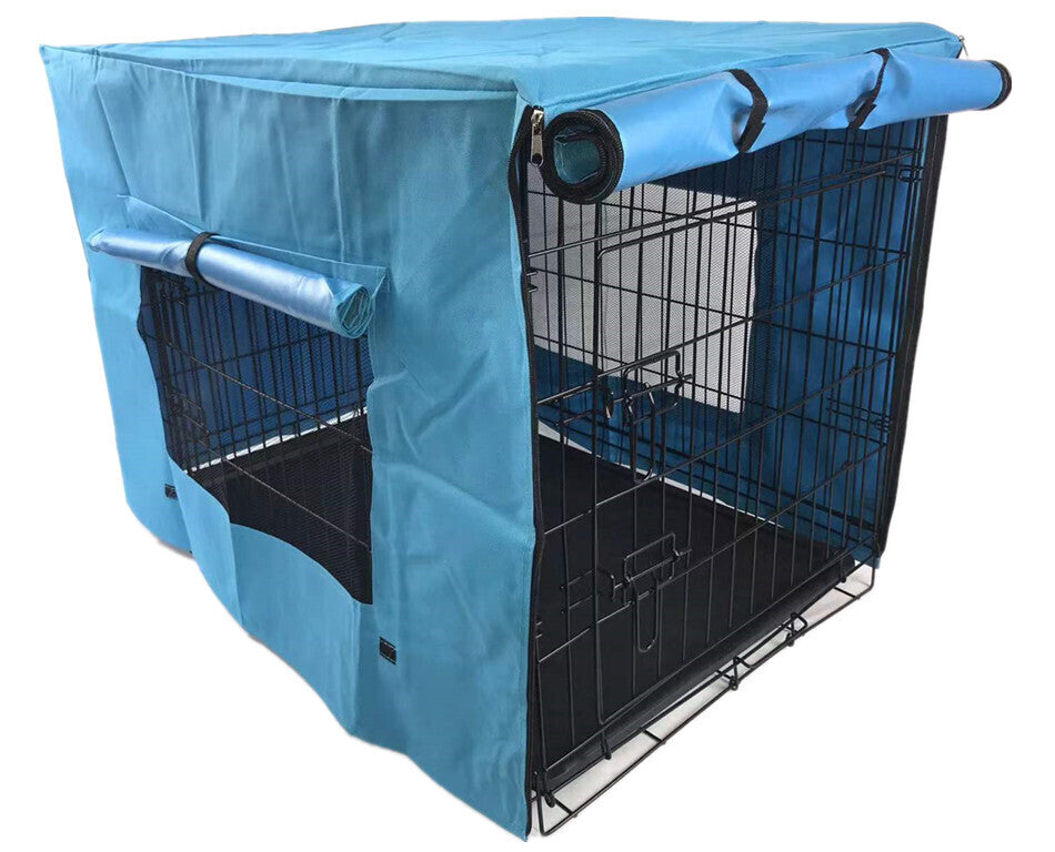 Dog Cat Rabbit Collapsible Crate Pet Cage Canvas Cover Blue 24"