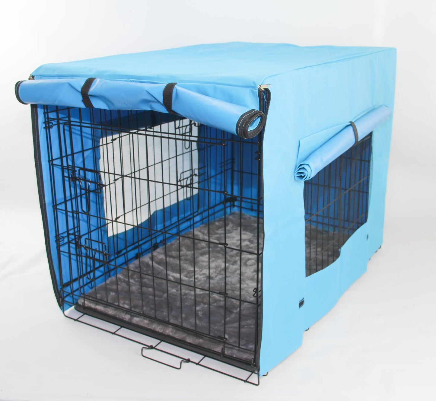 Pet Cage Crate Collapsible Portable Foldable Dog Cat Rabbit - 48" with Cover Mat Blue