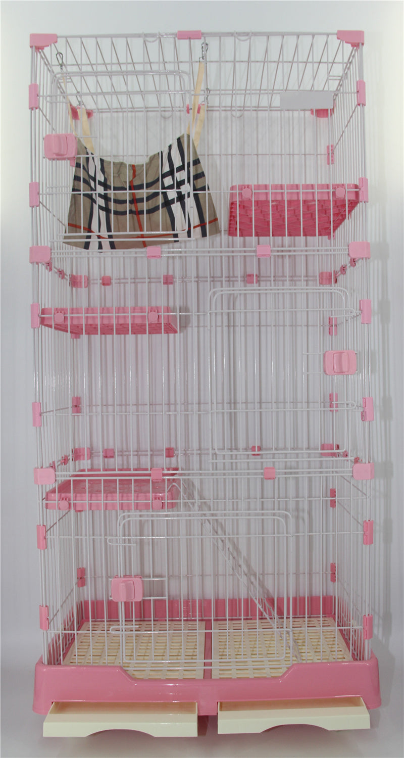 Pink Pet 4-Level Cat Cage House with Litter Tray & Wheels 82x57x179CM - 179CM