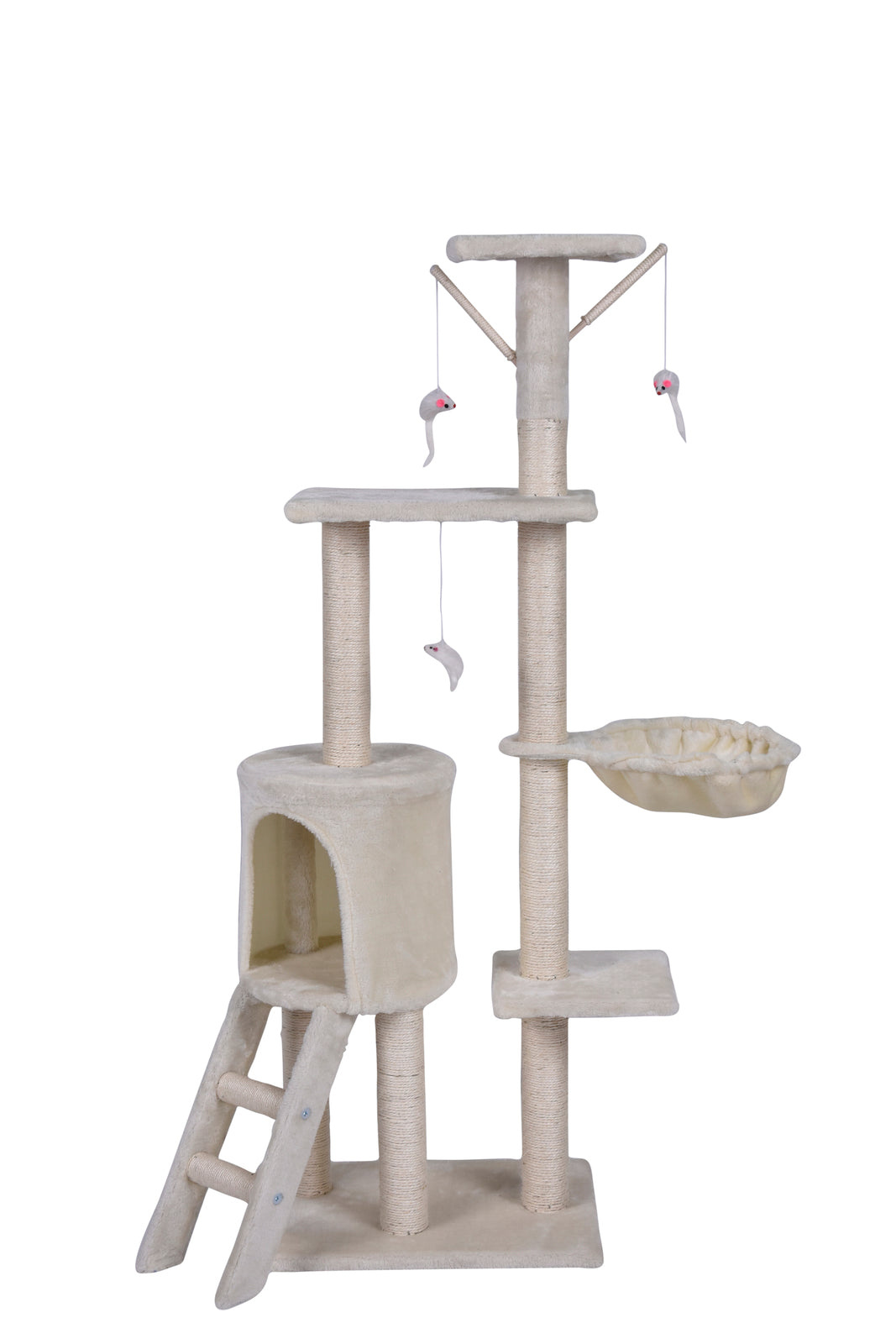 Cat Scratching Post Tree House Tower with Ladder - 138cm Beige