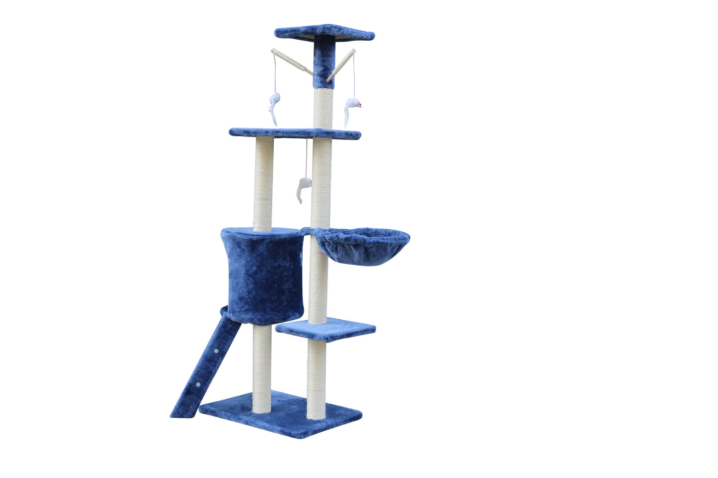 Cat Scratching Post Tree 138cm House Tower with Ladder - Blue