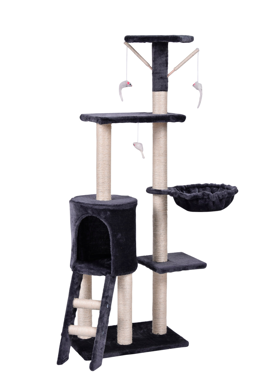 Cat Scratching Post Tree House Tower with Ladder - 138cm Grey