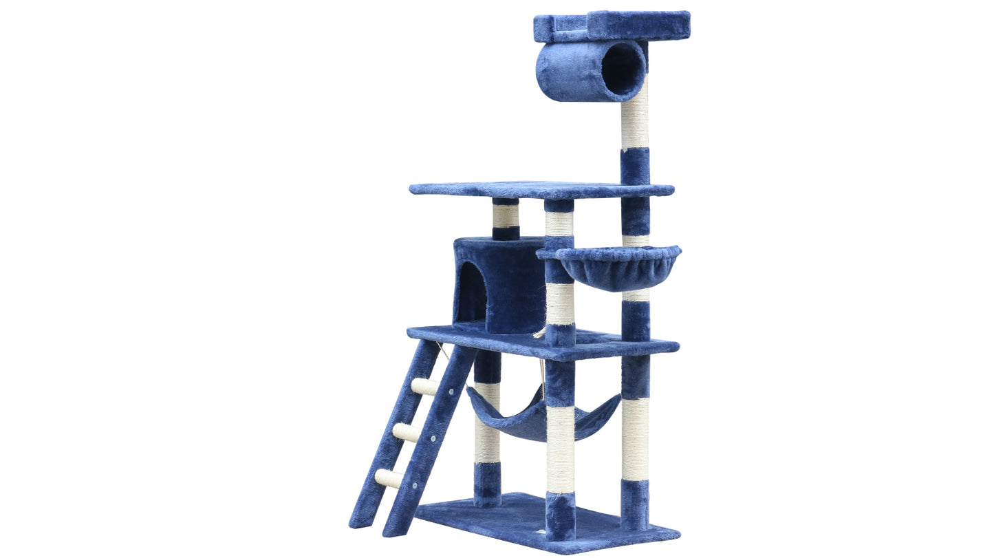 Cat Scratching Post Tree Kitten Ladder & Hammock 140 cm Blue