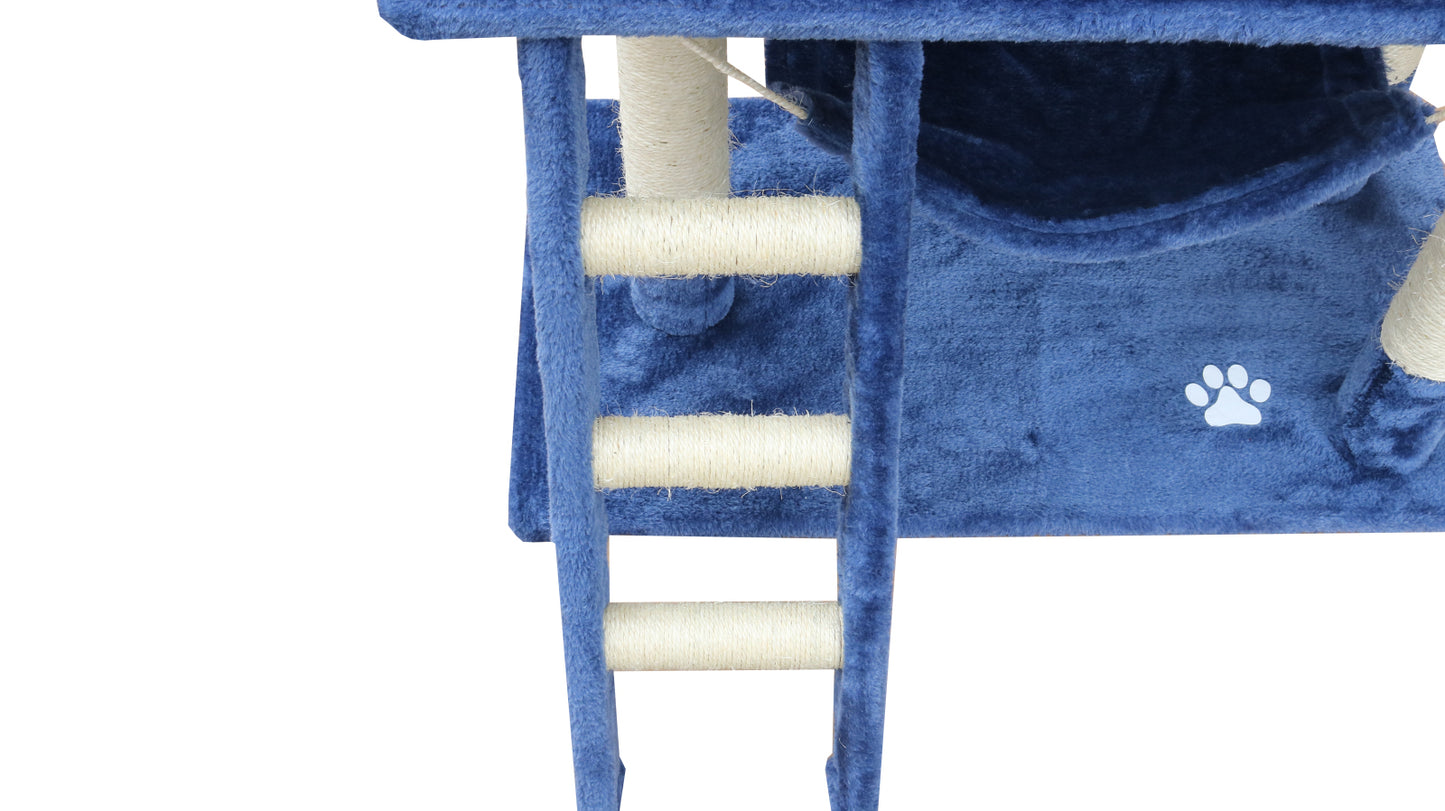 140 cm Cat Kitten Scratching Post Tree W ladder & Hammock-Blue