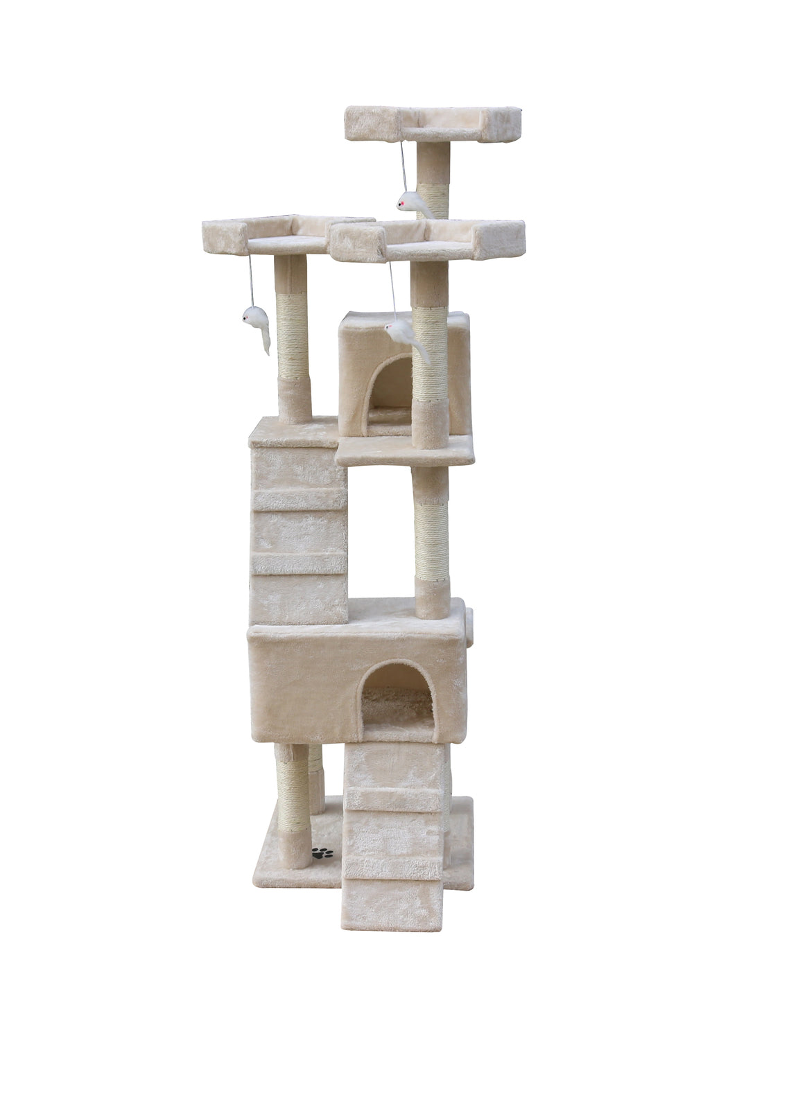 Cat Scratching Post Tree House Tower with Ladder Furniture - 170cm Beige