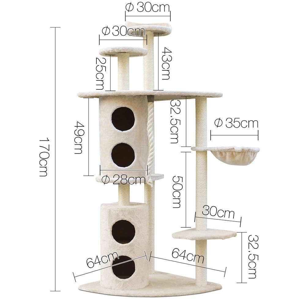 Cat Scratching Post Tree 170cm XL Multi-Level House Tower - Beige