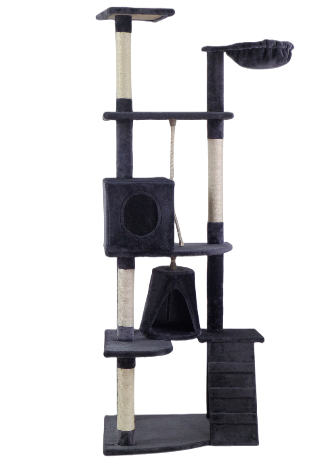 Cat Scratching Post Tree 193cm Sisal Pole Scratcher Tower Condo - Grey