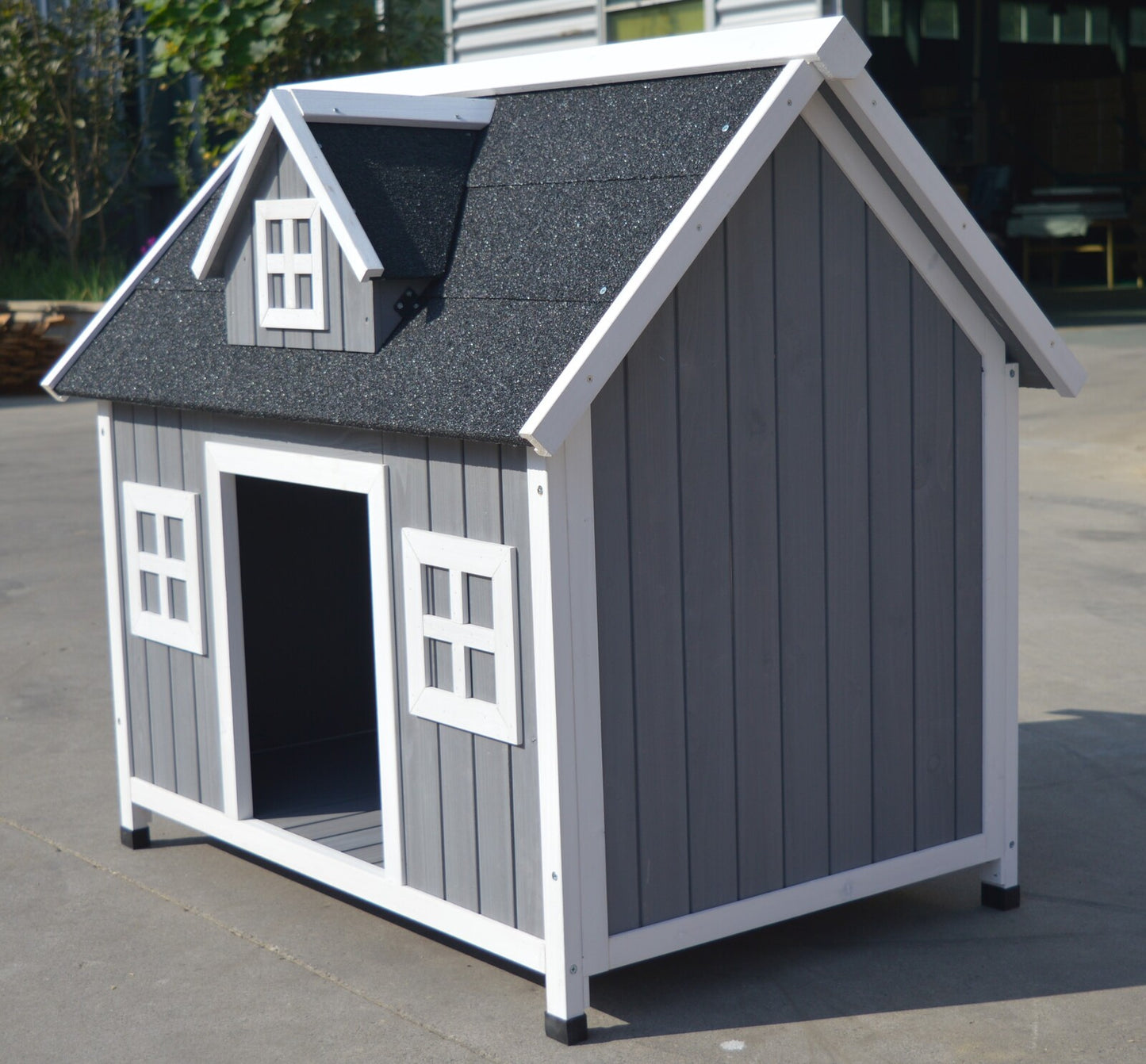 Timber Pet Dog Puppy Wooden Cabin Kennel House - Large Grey