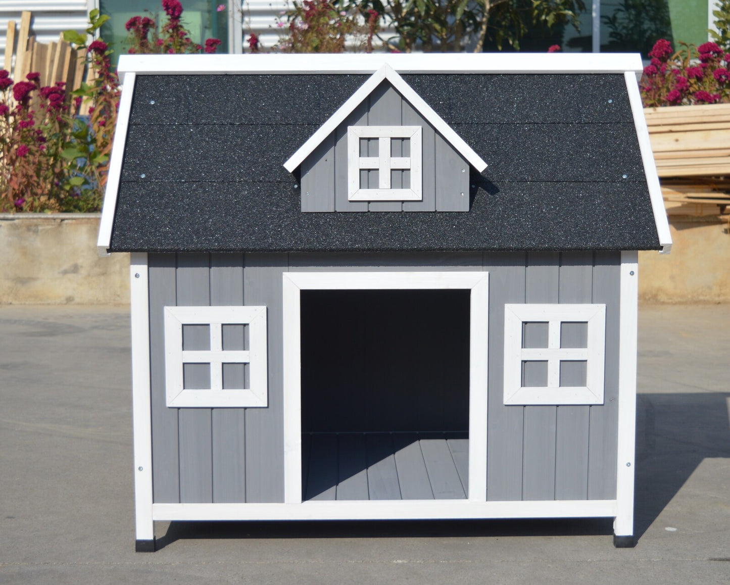 Timber Pet Dog Puppy Wooden Cabin Kennel House - Large Grey