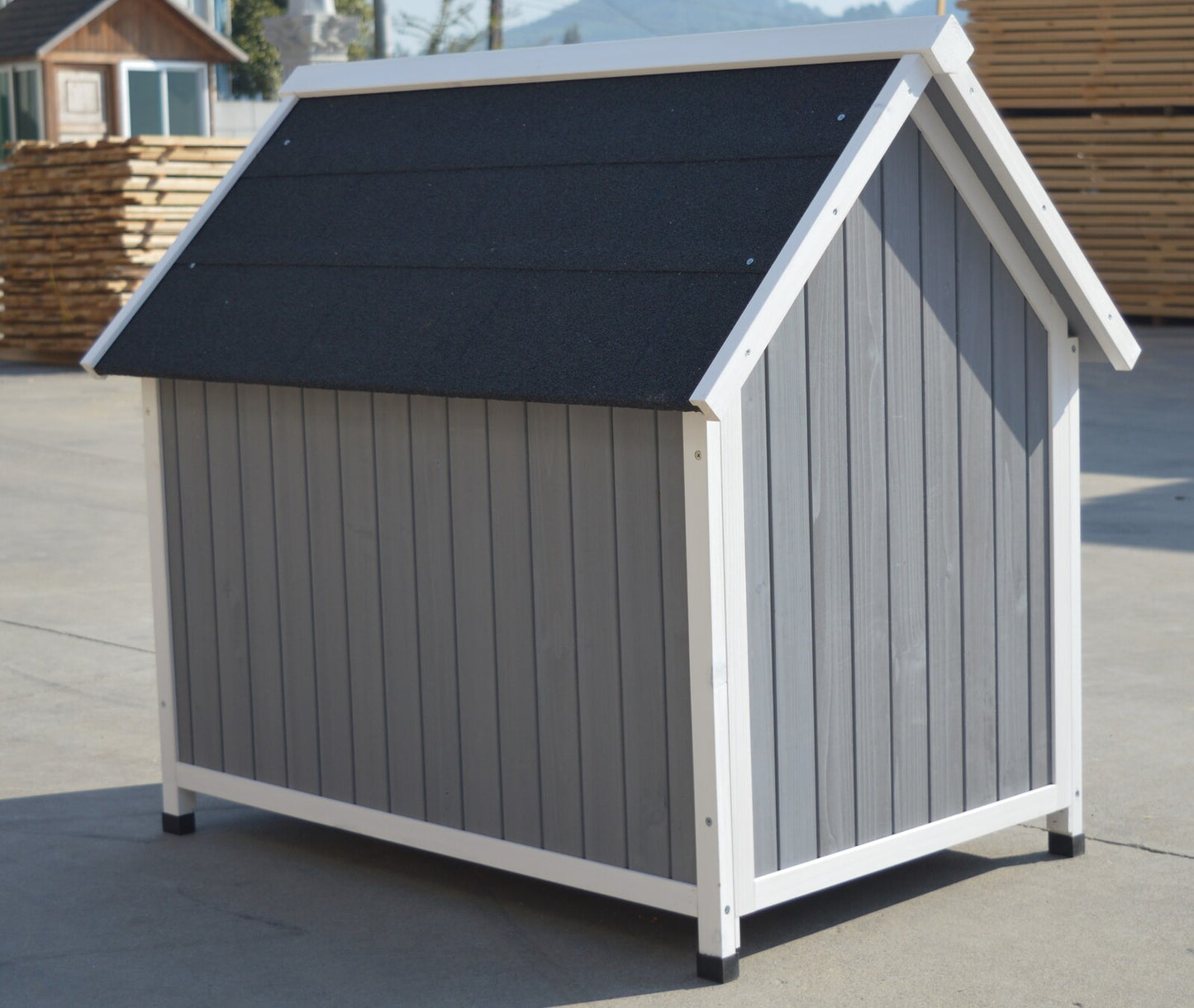 Timber Pet Dog Puppy Wooden Cabin Kennel House - Large Grey