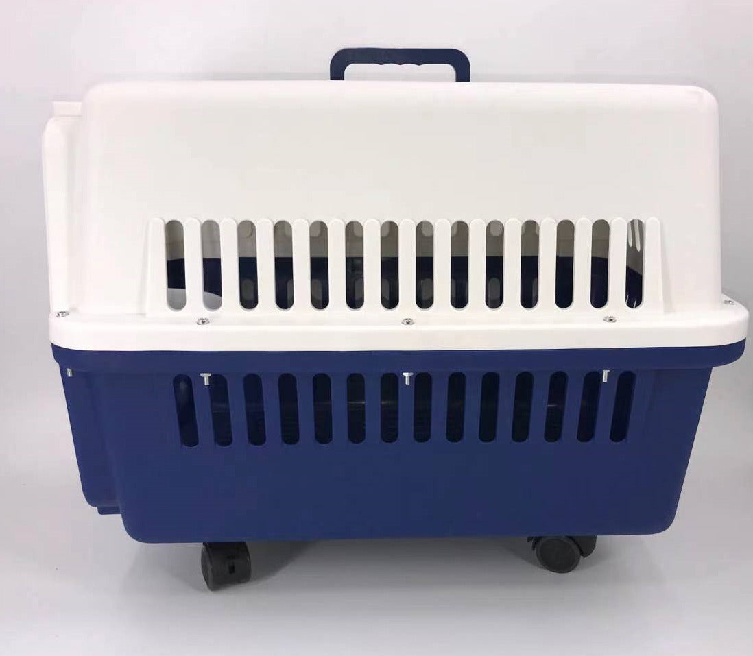 Pet Crate XXL Navy Dog Puppy Cat Carrier Cage with Tray, Bowl & Removable Wheels