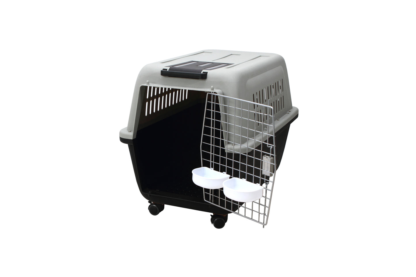 XL Plastic Kennel Pet Carrier Dog Cat Cage Crate - Handle & Removable Wheel (Black)