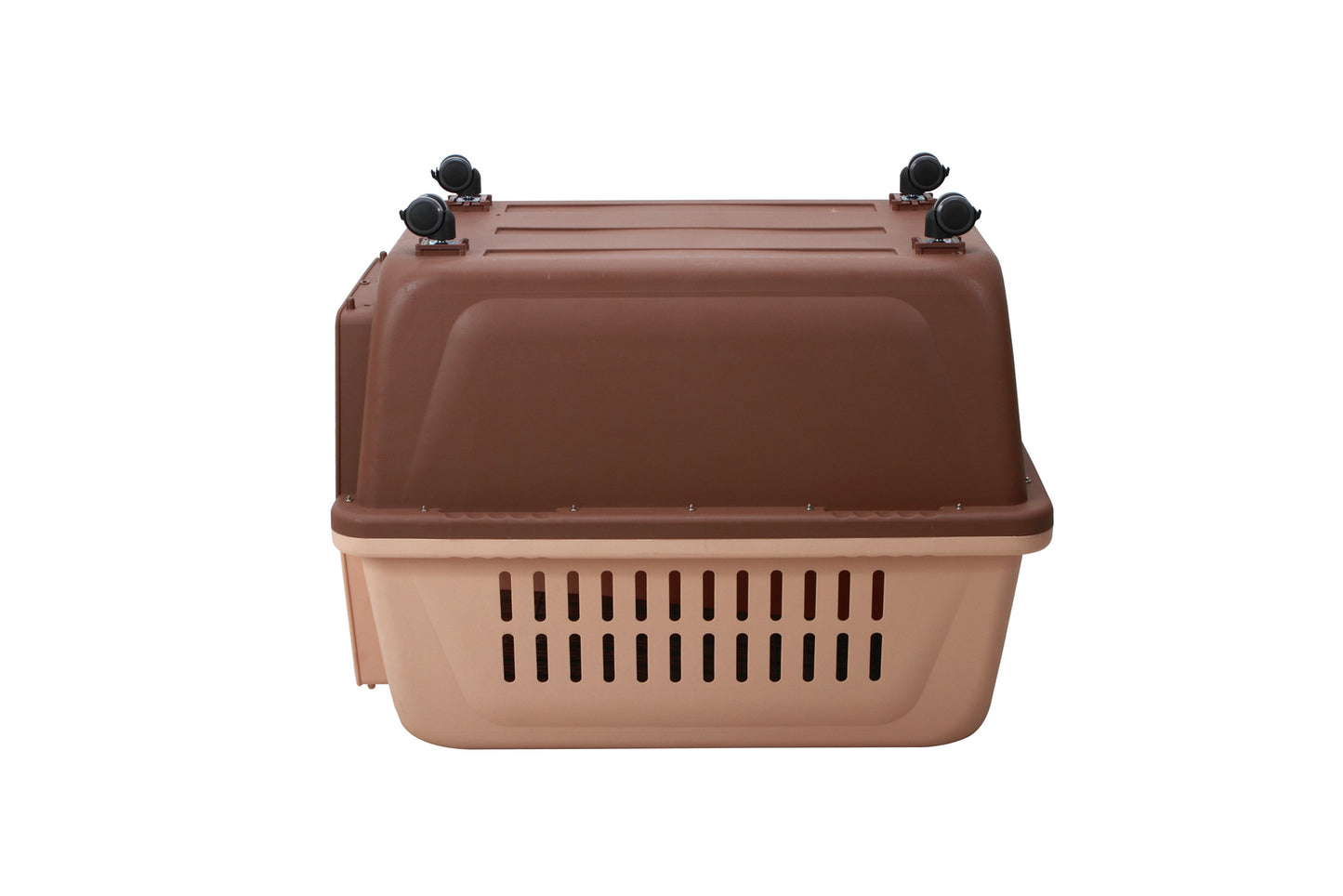 XL Plastic Kennel Pet Carrier Dog Cat Cage Crate - Handle & Removable Wheel (Brown)