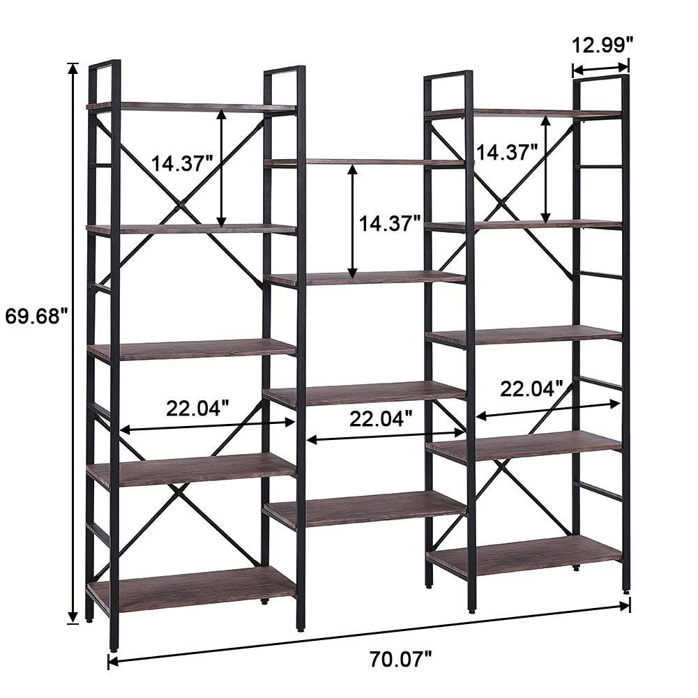 Industrial Vintage Bookshelf Wood & Metal Bookcase Furniture for Home & Office