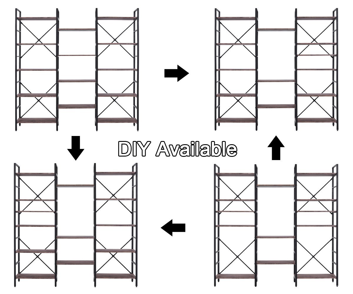 Industrial Vintage Shelf Bookshelf, Wood and Metal Bookcase Furniture for Home & Office