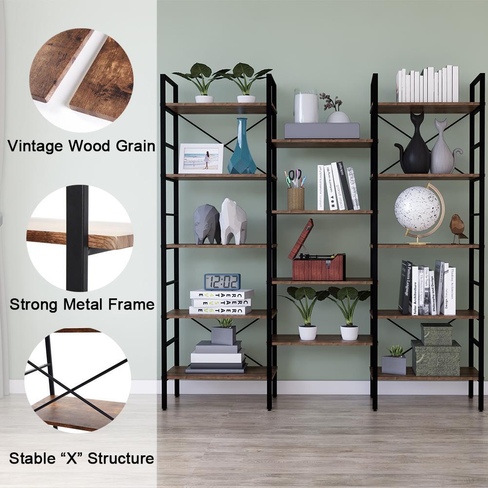 Industrial Shelf Bookshelf - Vintage Wood & Metal Bookcase Furniture for Home & Office