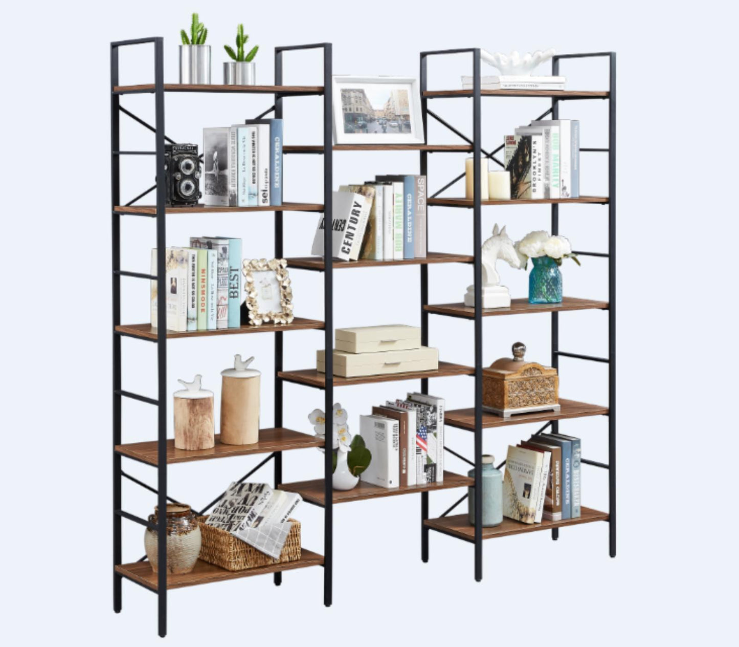 Industrial Vintage Bookshelf Wooden and Metal Bookcase for Home & Office