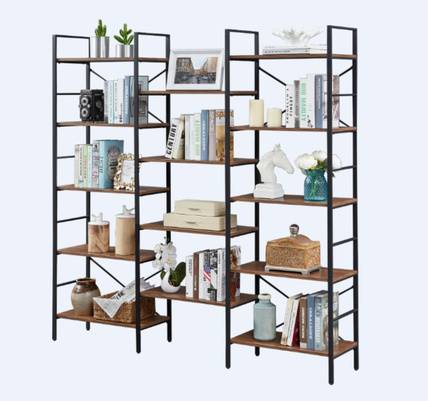 Industrial Vintage Shelf Bookshelf, Wood and Metal Bookcase Furniture for Home & Office