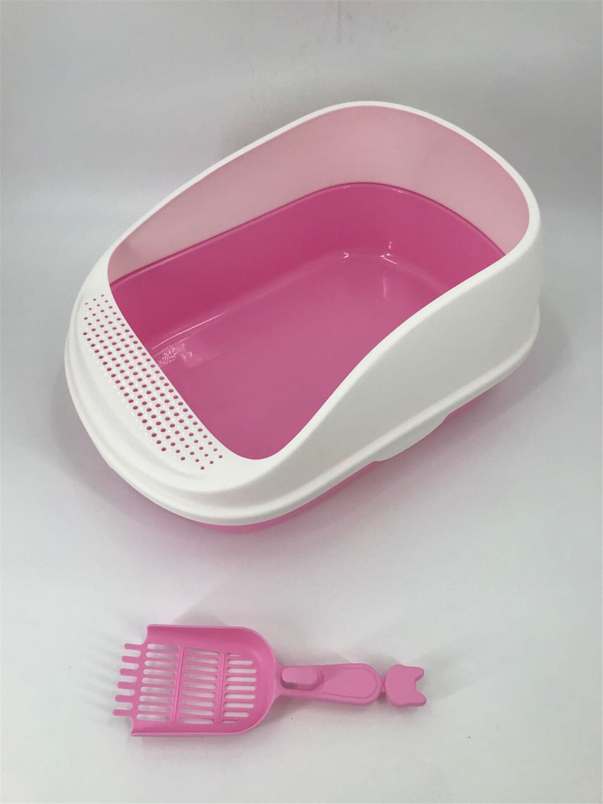 Deep Cat Toilet Litter Box Tray High Wall with Scoop - Large Pink