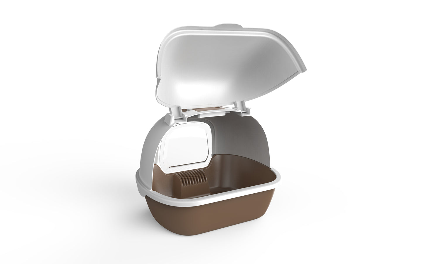 Cat Toilet Litter Box Portable Hooded Tray House with Handle and Scoop - Brown