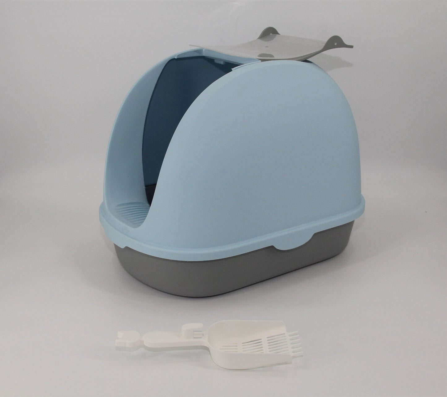 Hooded Cat Toilet Litter Box Tray House with Handle & Scoop - Portable Blue