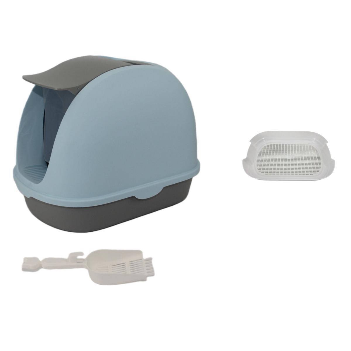 Cat Toilet Litter Box Portable Hooded Tray House with Handle & Scoop - Blue