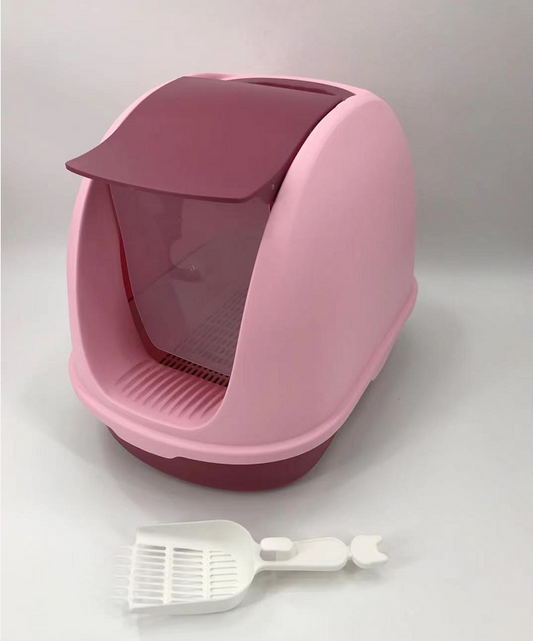 YES4PETS Portable Hooded Cat Toilet Litter Box Tray House With Scoop and Grid Tray Pink