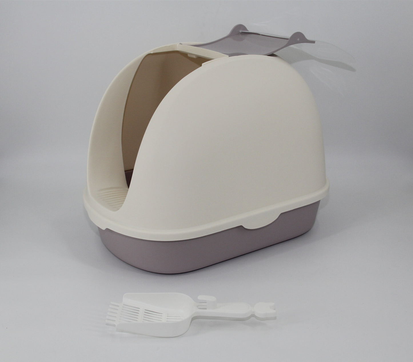 Hooded Cat Toilet Litter Box Tray House with Handle & Scoop - Portable White