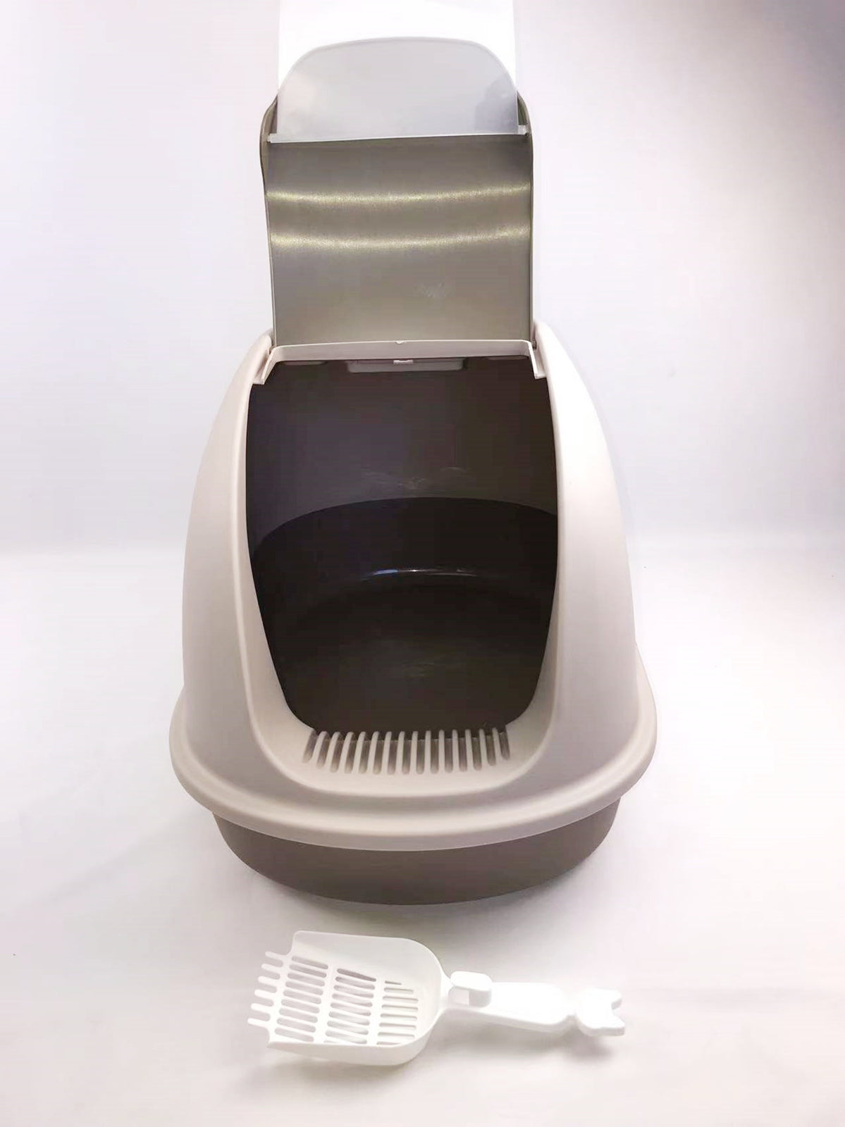 Cat Toilet Litter Box XL Portable Hooded Tray House with Charcoal Filter & Scoop - Brown