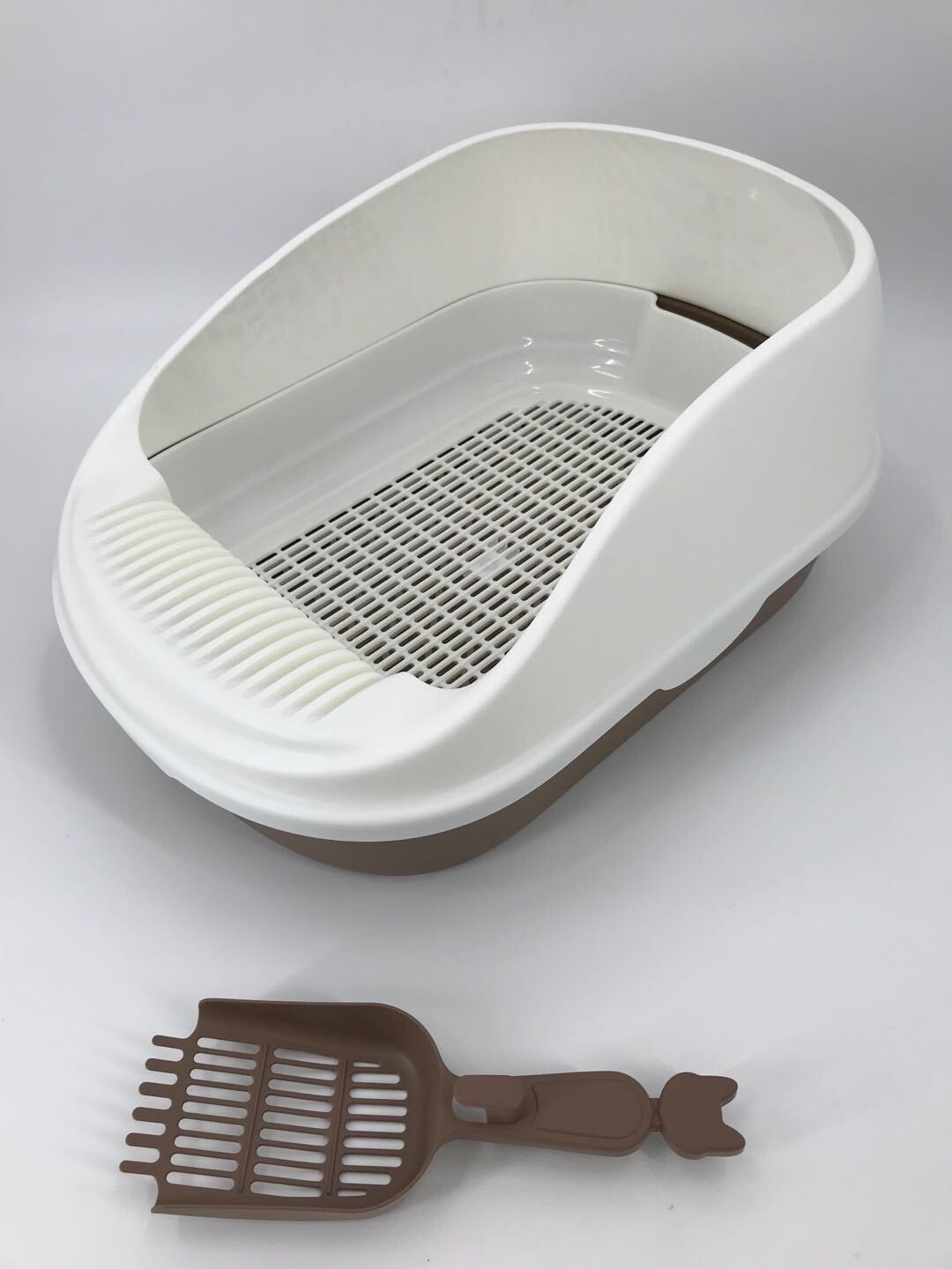 YES4PETS Large Portable Cat Toilet Litter Box Tray with Scoop and Grid Tray Brown