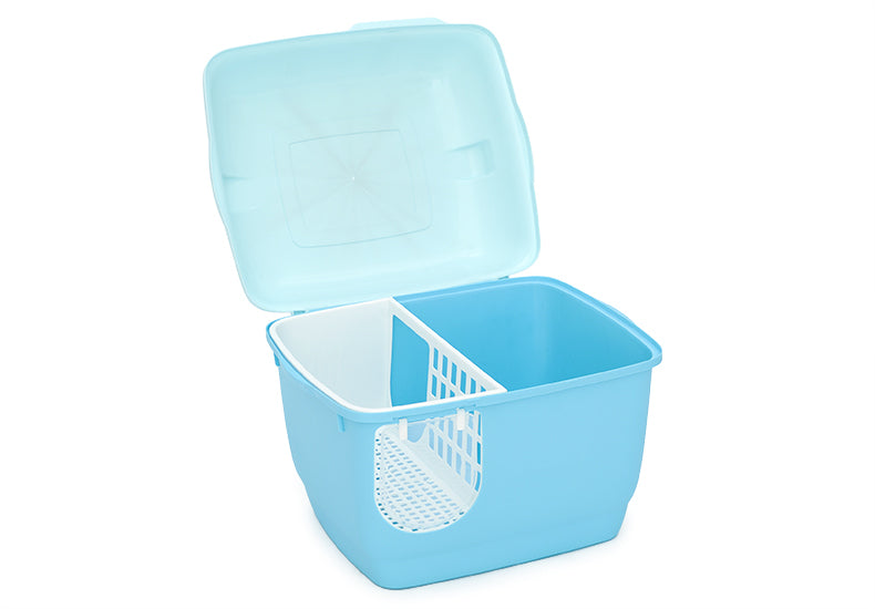 XL Portable Hooded Cat Toilet Litter Box Tray House with Handle and Scoop Blue