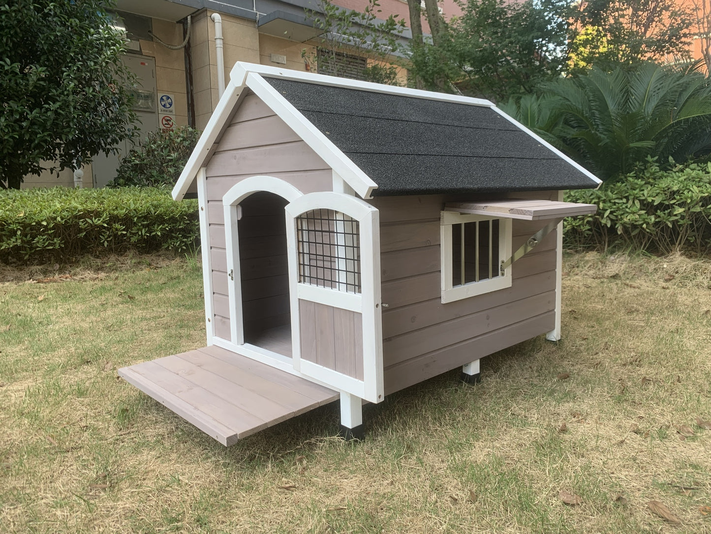 Timber Pet Dog Kennel House Puppy Wooden Cabin - Grey