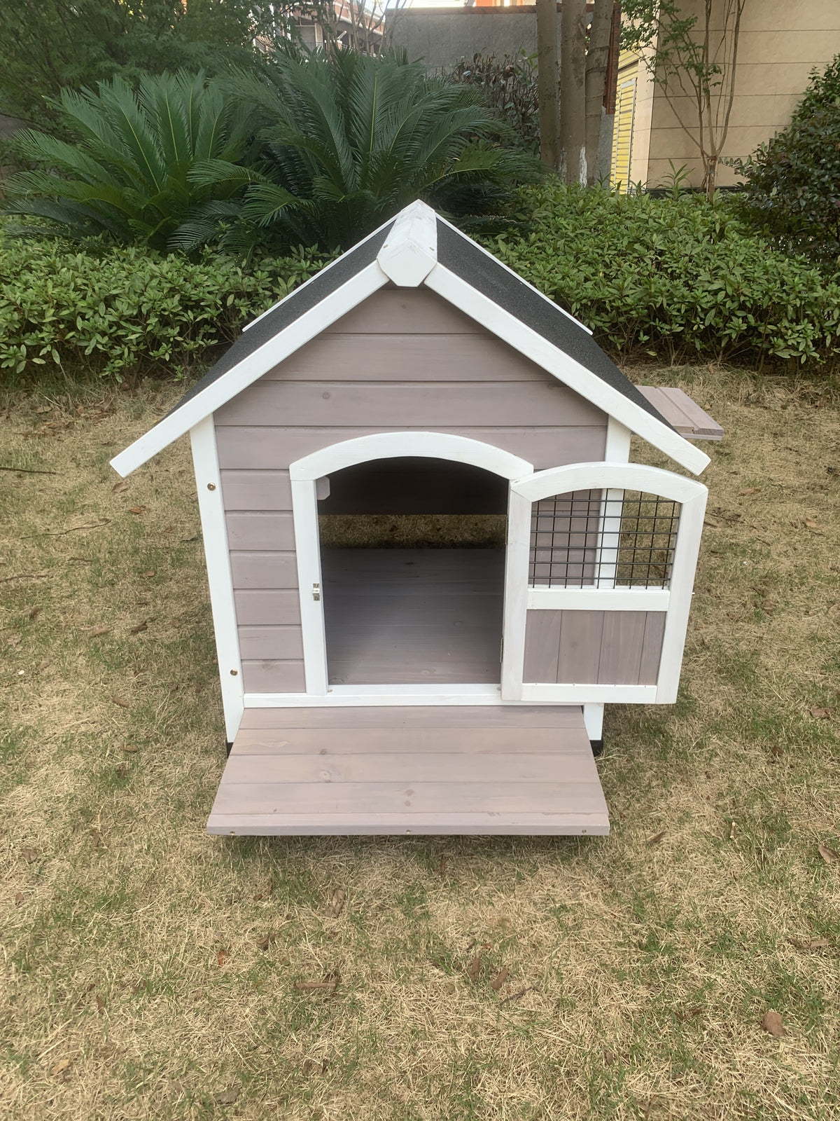 Timber Pet Dog Kennel House Puppy Wooden Cabin - Grey