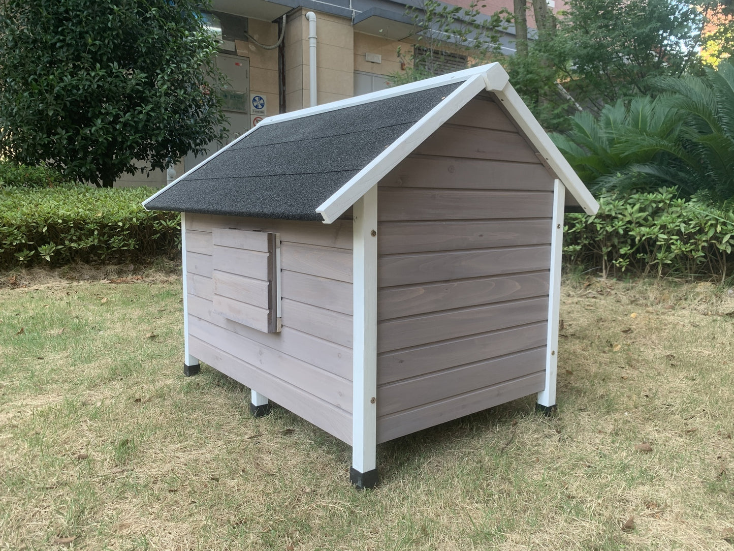 Timber Pet Dog Kennel House Puppy Wooden Cabin - Grey