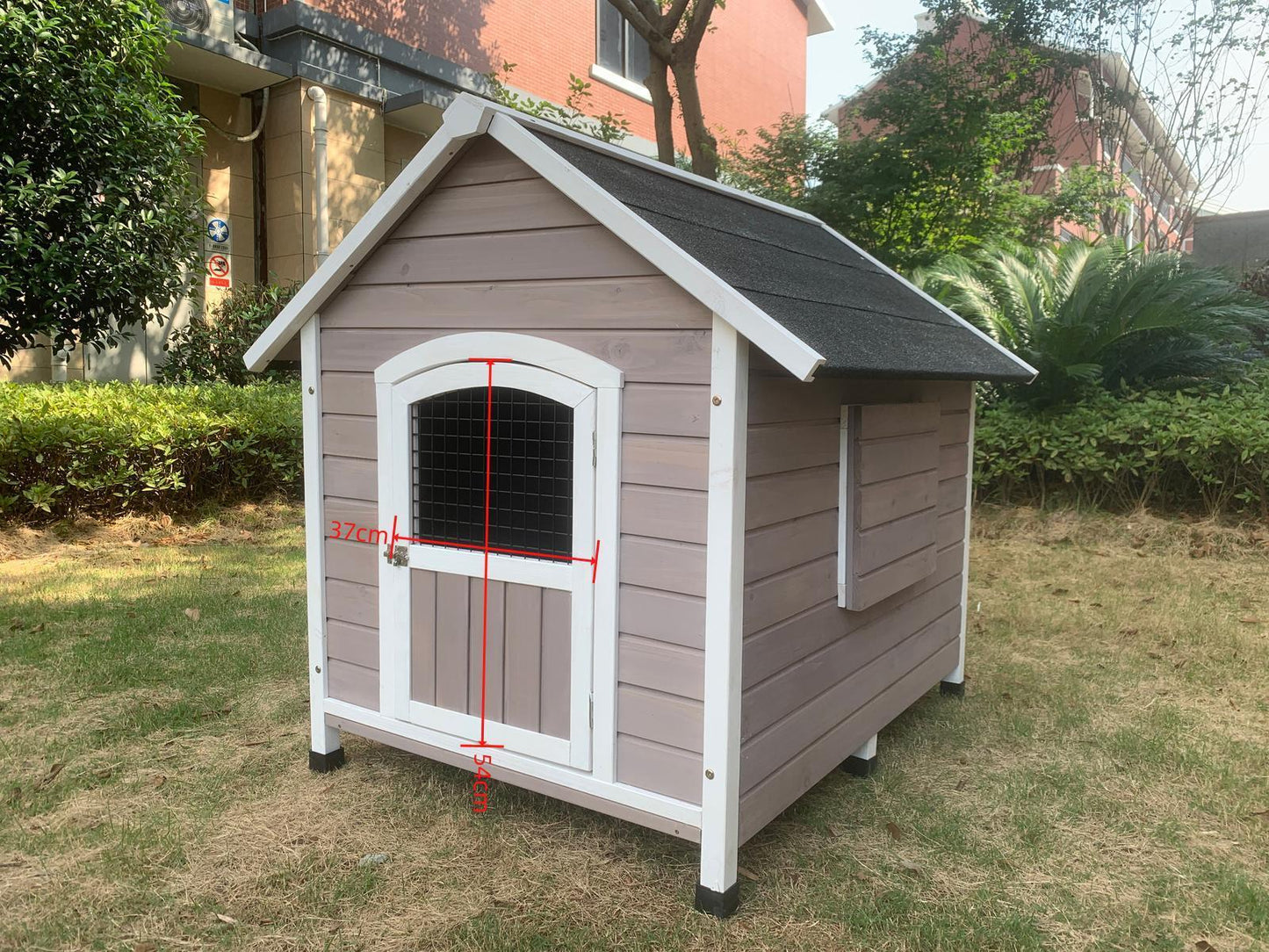 Timber Pet Dog Kennel House Puppy Wooden Cabin with Door - Grey