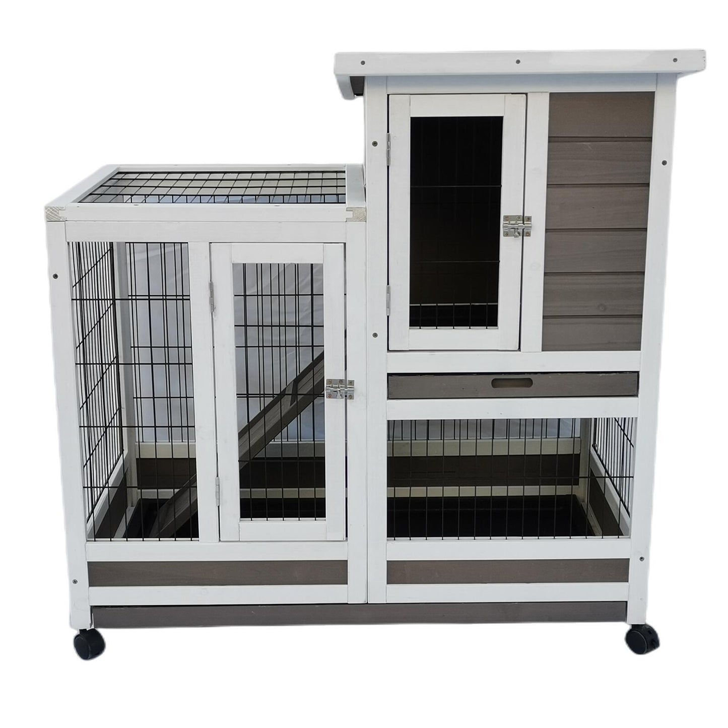 Rabbit Hutch Cat House Cage Guinea Pig Ferret Cage with Wheels