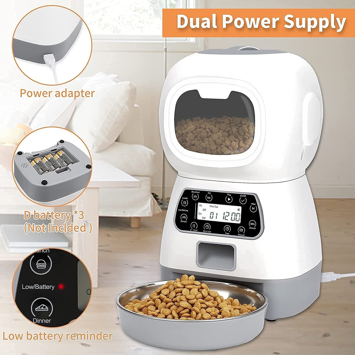 Pet Dog Cat Feeder Automatic Digital Food Bowl Dispenser 3.5L Visible