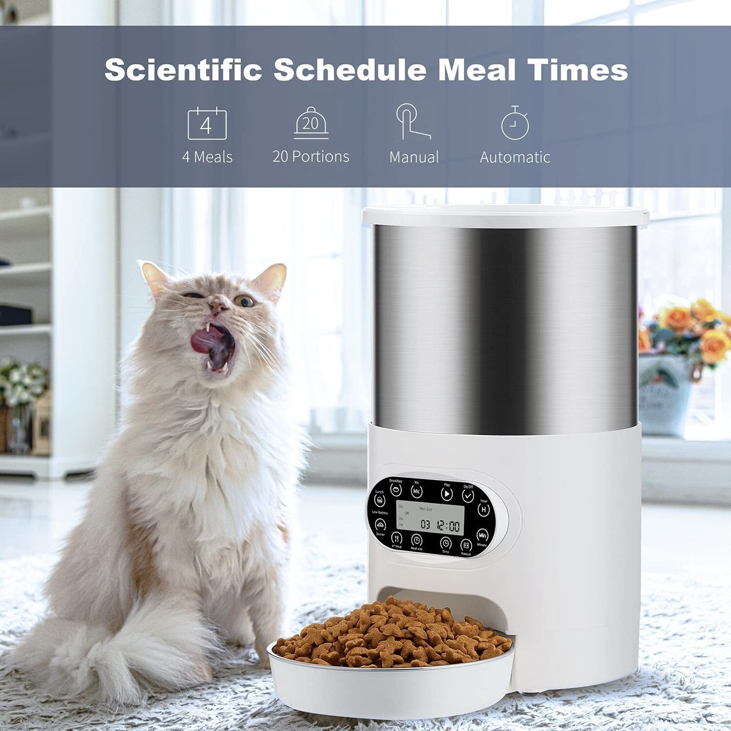 Pet Feeder Automatic Stainless Steel 3L for Dog Cat Rabbit