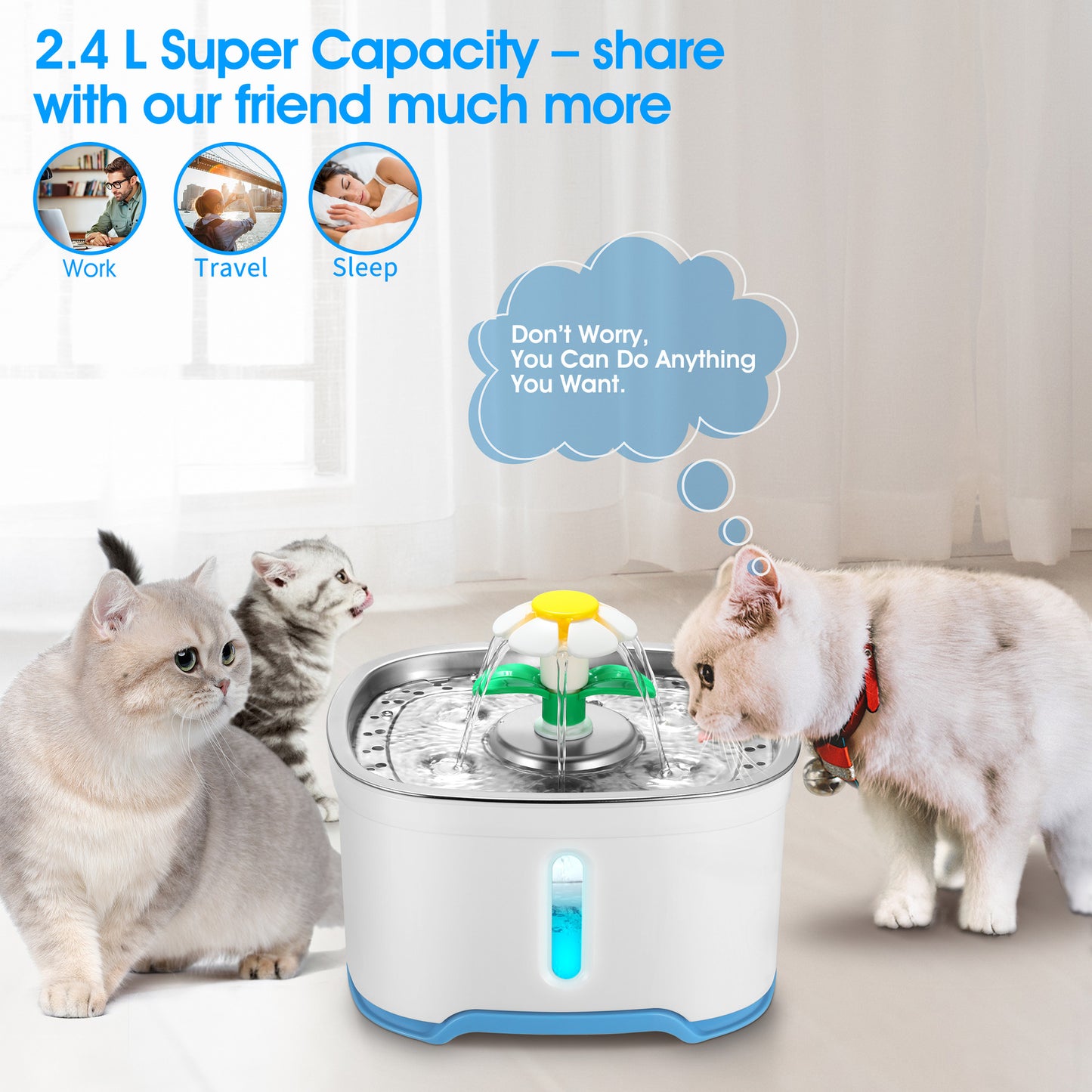 Automatic Pet Water Fountain 2.5L Dog Cat Water Feeder Bowl Dispenser