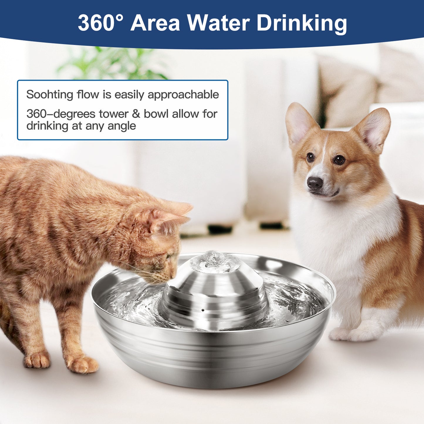 Pet Water Fountain 2L Automatic Dog Cat Stainless Steel Feeder Bowl Dispenser