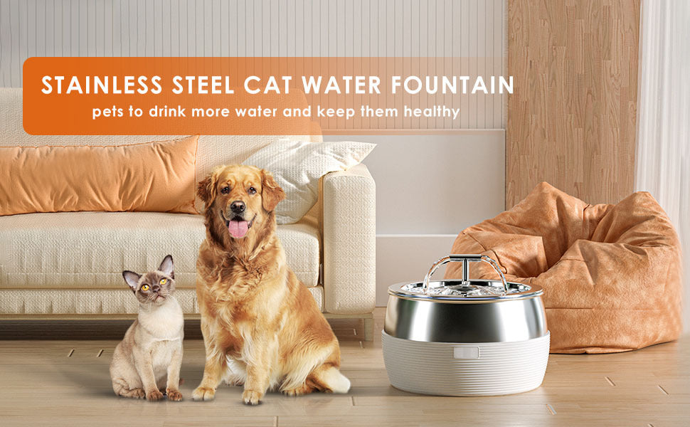 Automatic Pet Water Fountain 3L Dog Cat Stainless Steel Feeder Bowl Dispenser - Black