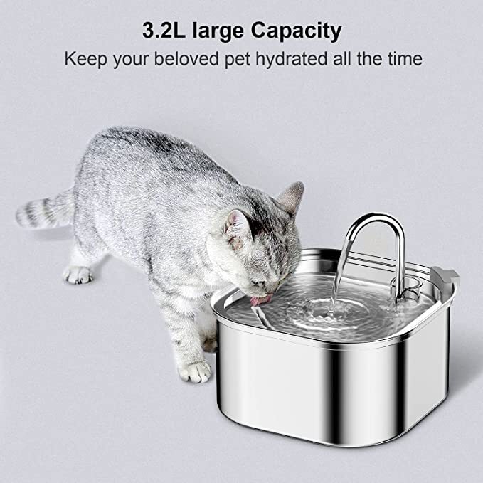 Pet Water Fountain 3.2L Automatic Dog Cat Stainless Steel Feeder Bowl Dispenser