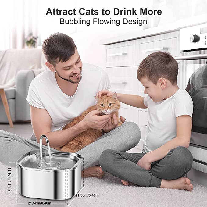 Pet Water Fountain 3.2L Automatic Dog Cat Stainless Steel Feeder Bowl Dispenser