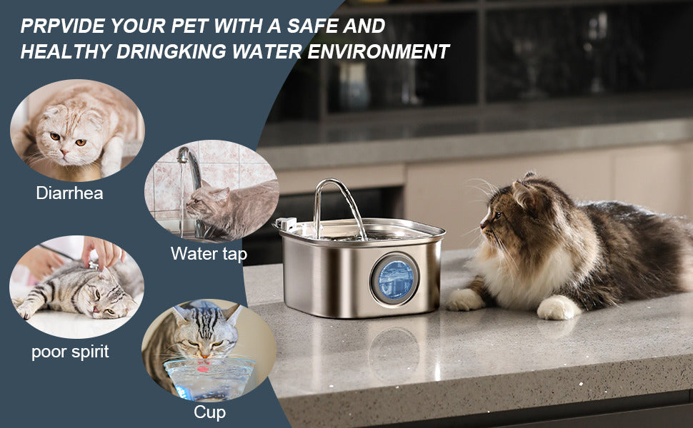 3.2L Automatic Pet Water Fountain Dog Cat Stainless Steel Feeder Bowl Dispenser