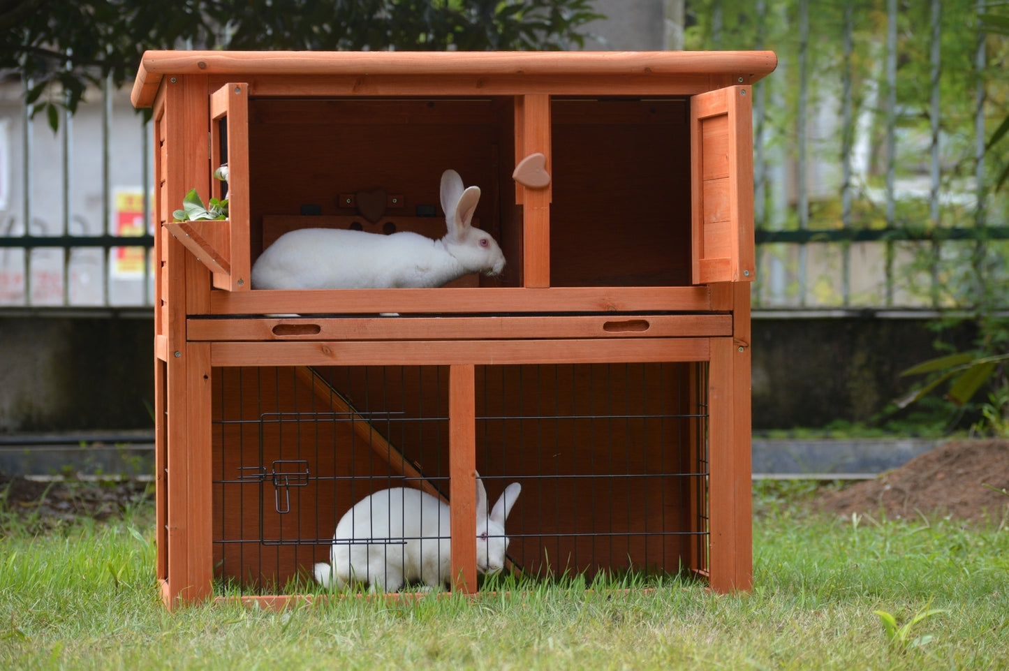 Rabbit Hutch Double Storey Guinea Pig Ferret Cage with Pull Out Tray