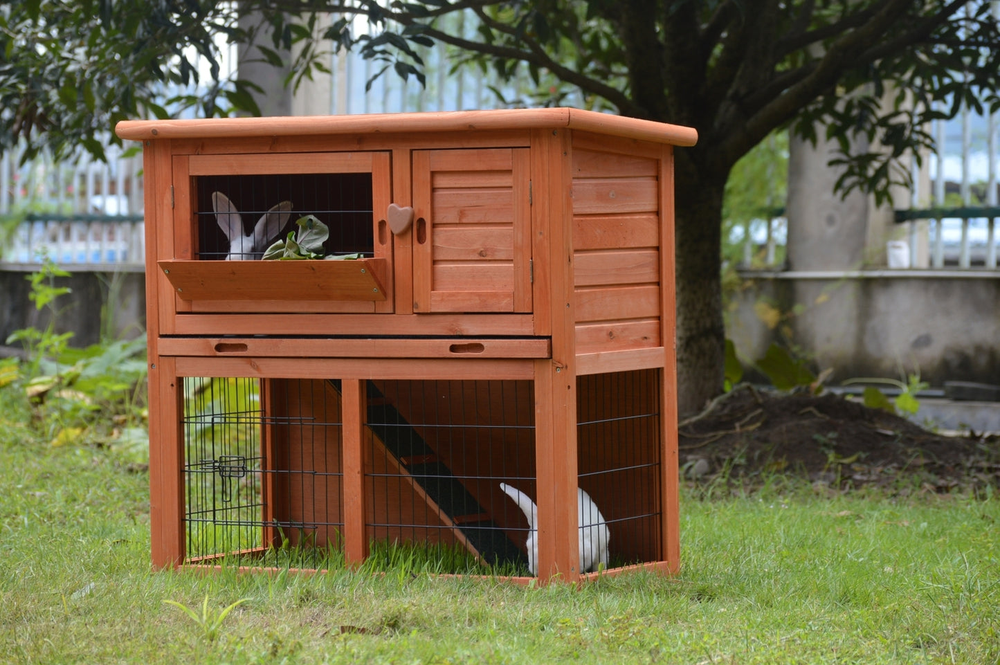 Rabbit Hutch Double Storey Guinea Pig Ferret Cage with Pull Out Tray