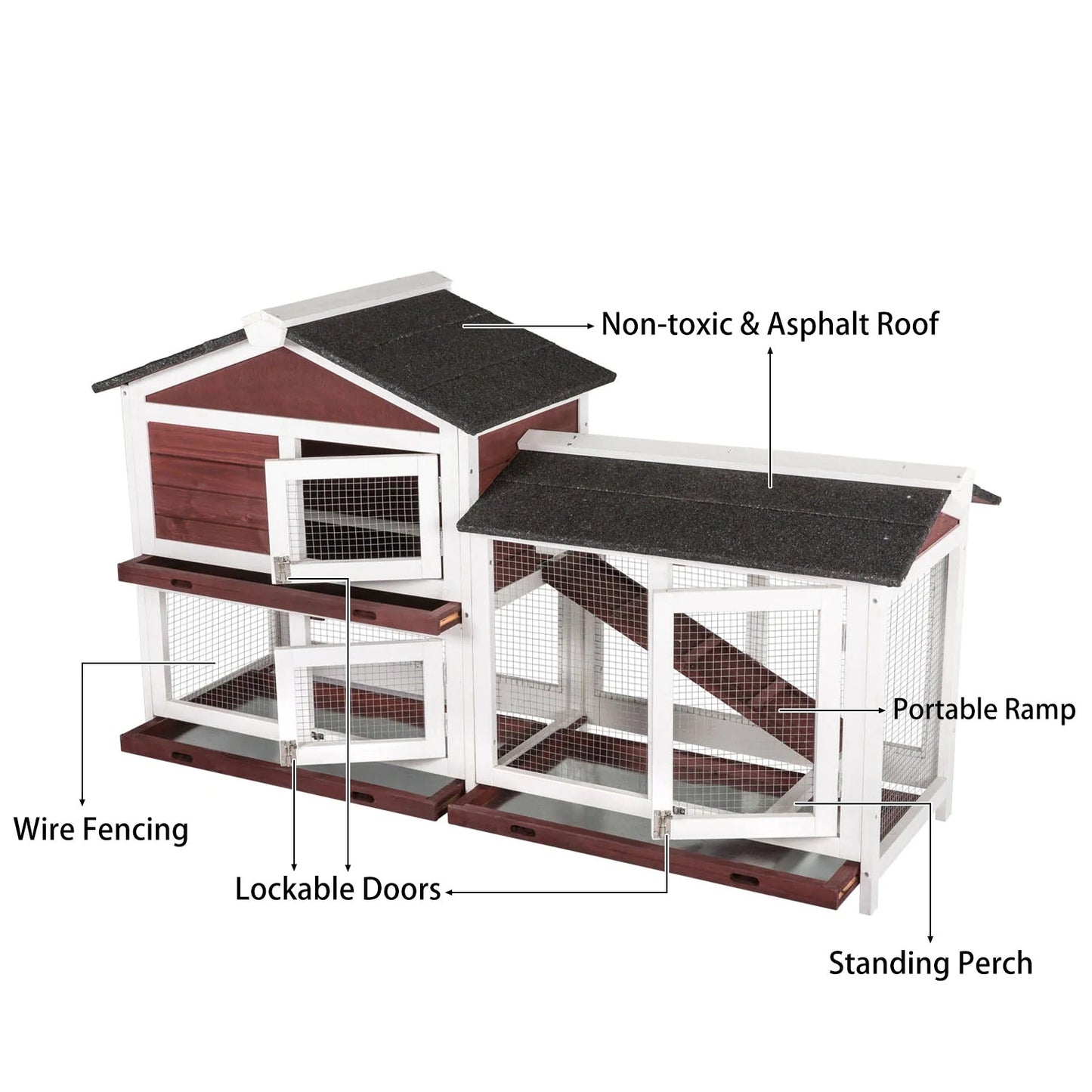 Rabbit Hutch Large Double Storey Guinea Pig Cat Cage Ferret Cage with Pull-Out Tray