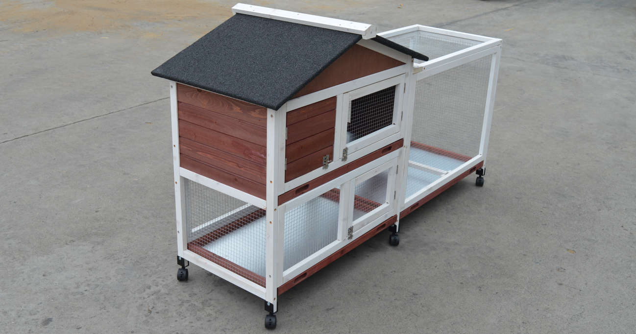 Rabbit Hutch Double Storey Large Guinea Pig Ferret Cage with Pull-Out Tray on Wheels